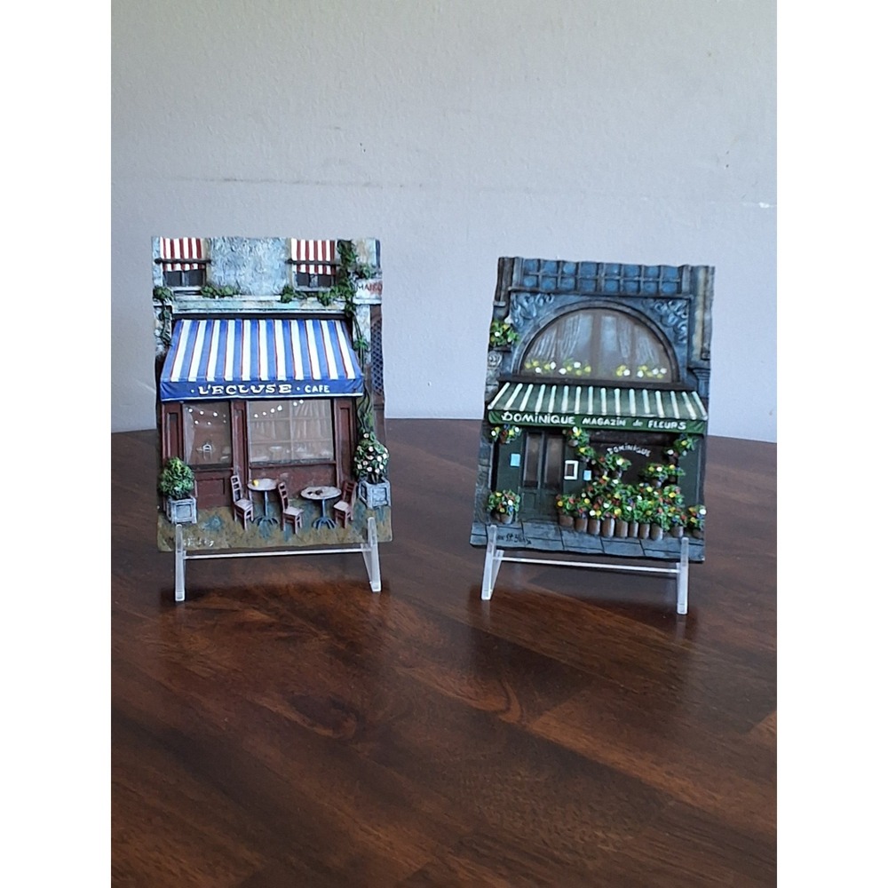 Vintage Mark St John Cafe & Flower Shop 3D Resin Wall Plaques. Lot Of 2